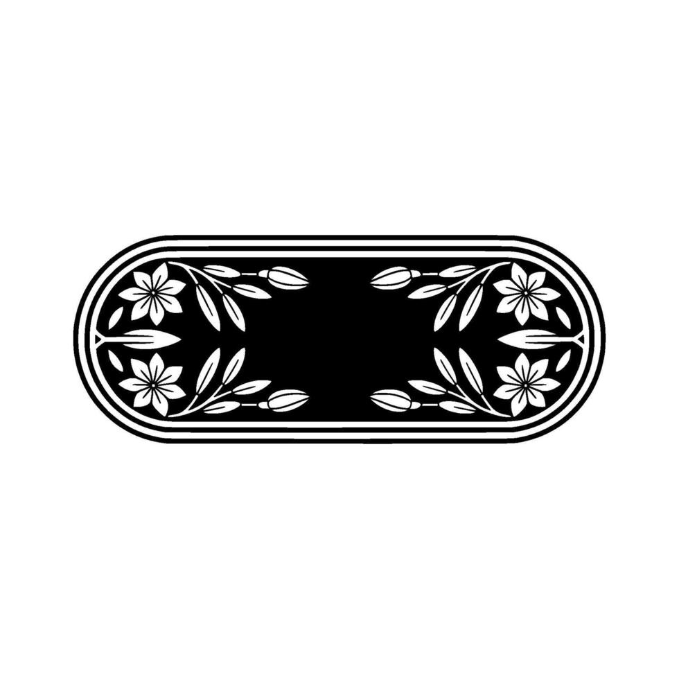 Elegant Floral Black and White Oval Frame - Decorative Border. vector