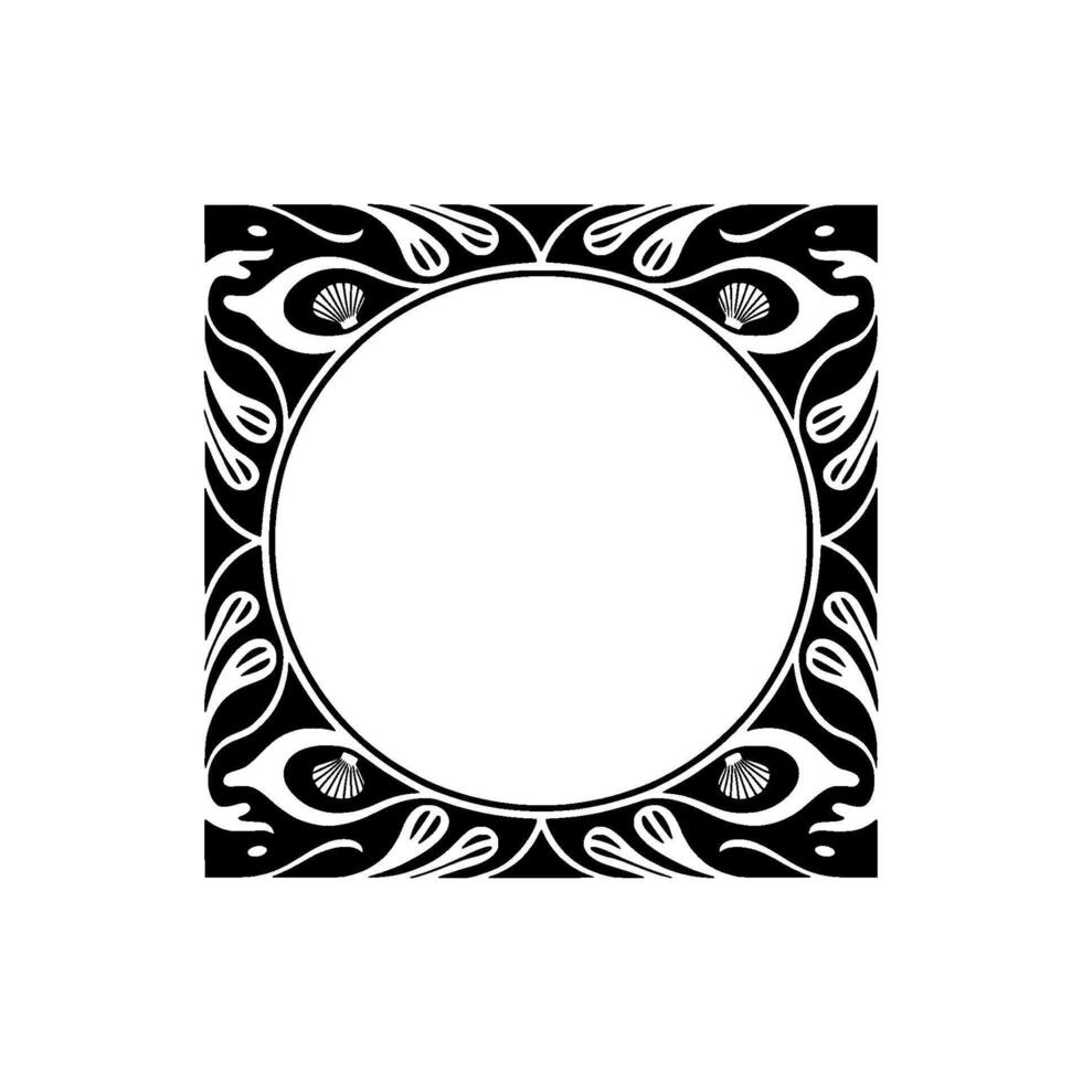 Elegant Art Nouveau Black Frame with Shell Accents. vector