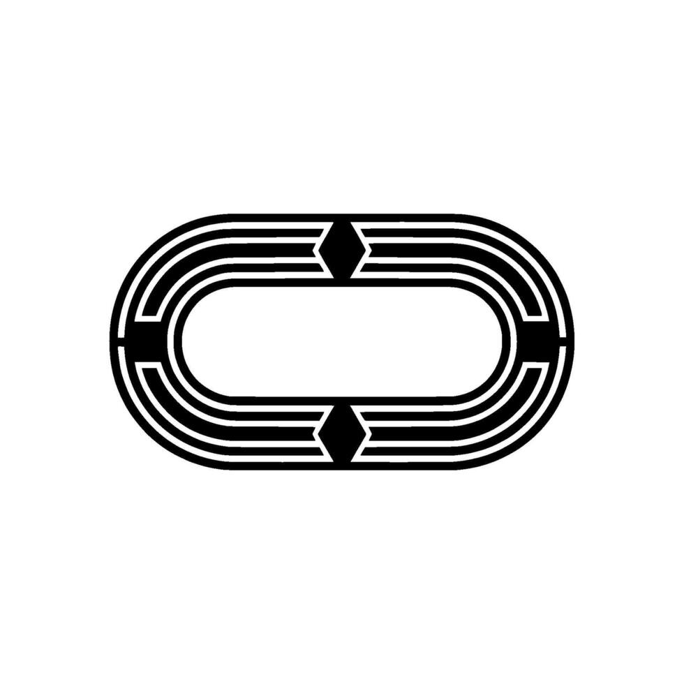 Black and White Geometric Oval with Diamonds, Minimalist. vector