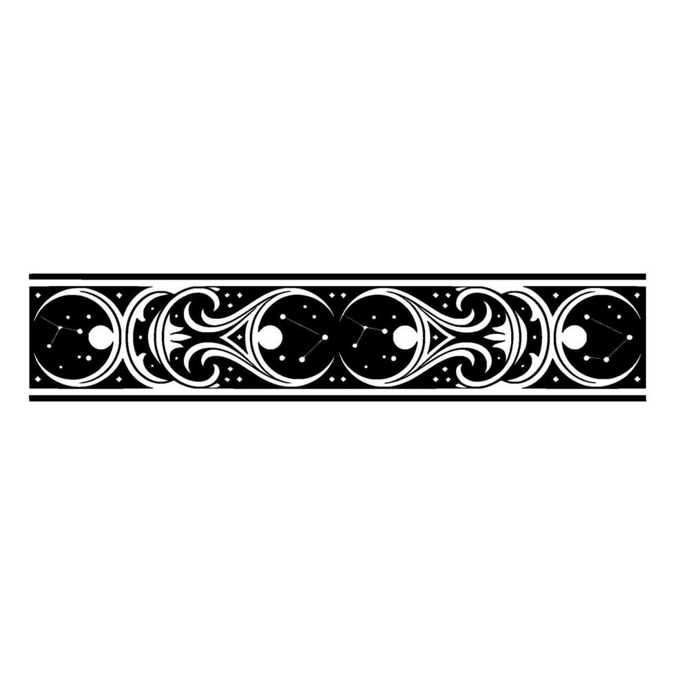 Celestial Ornament Band Black White Zodiac Constellation Border. vector