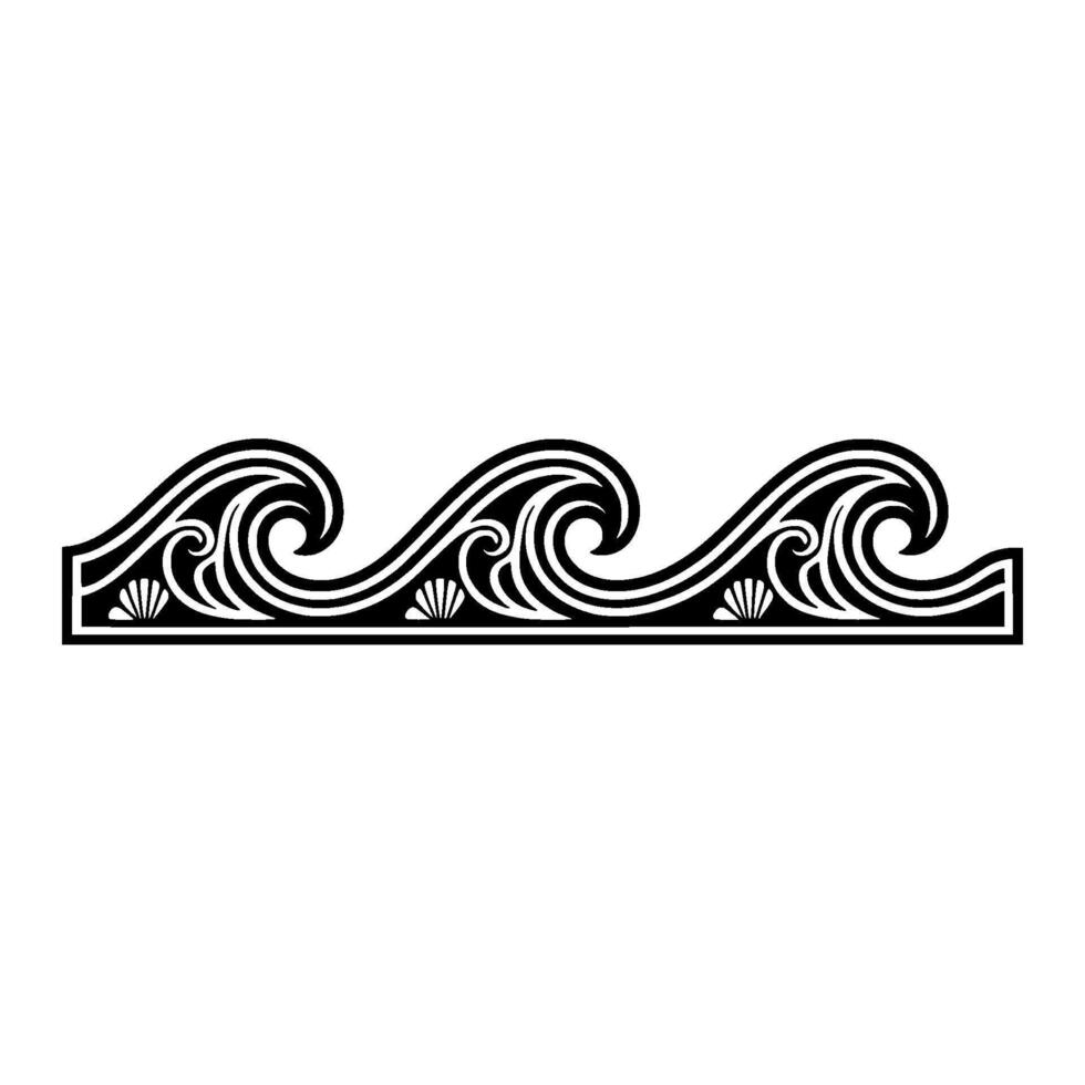 Decorative Wave Border Black and White Illustration. vector