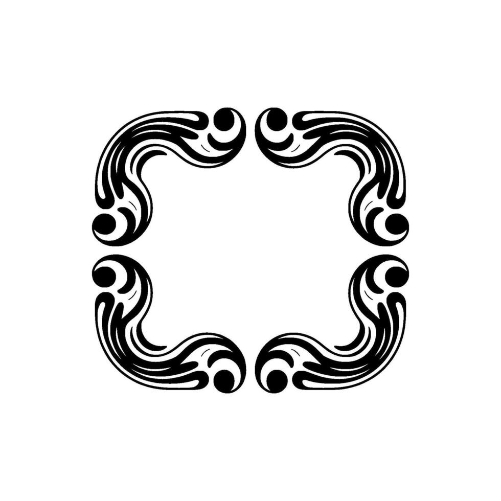 Art Nouveau Floral Frame, Black and White, Geometric. vector