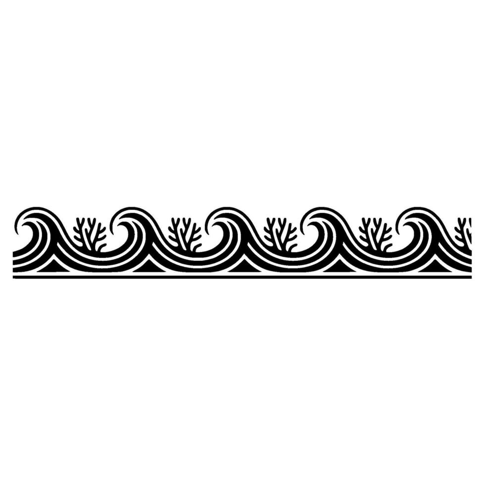 Stylized Ocean Wave Border Black and White. vector