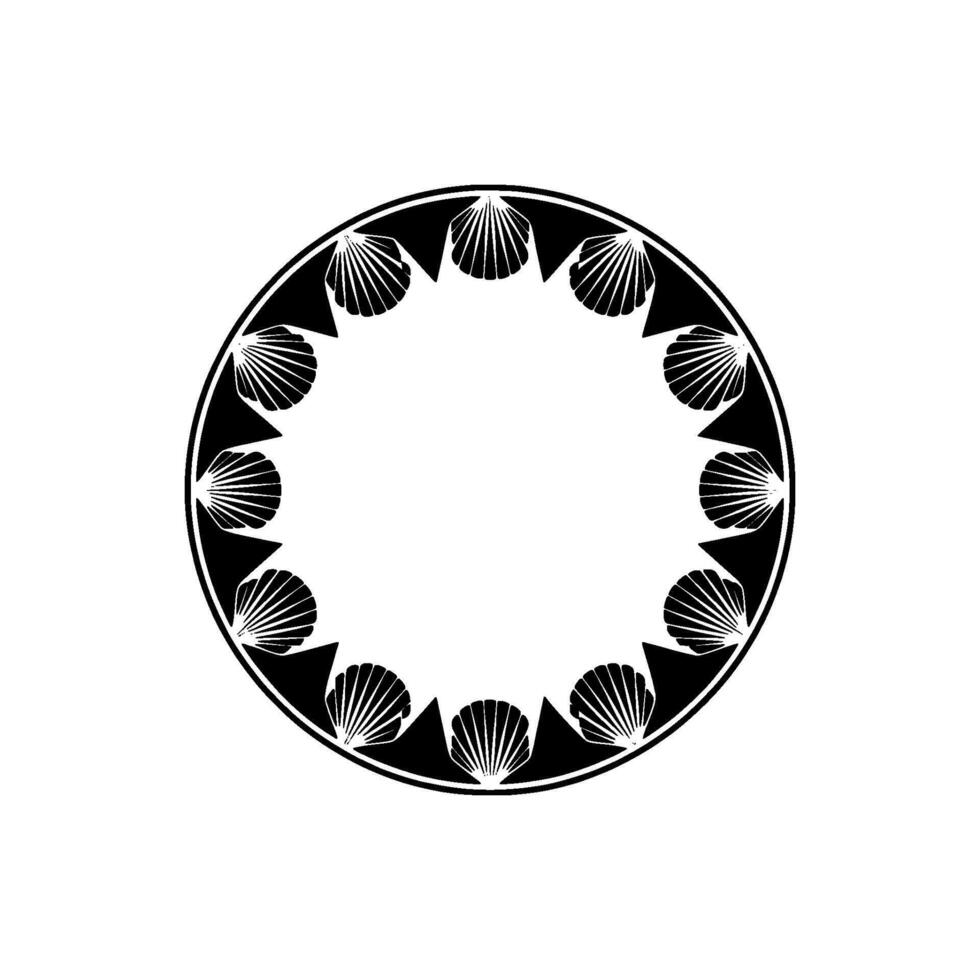 Elegant Black and White Shell Circle Frame. vector