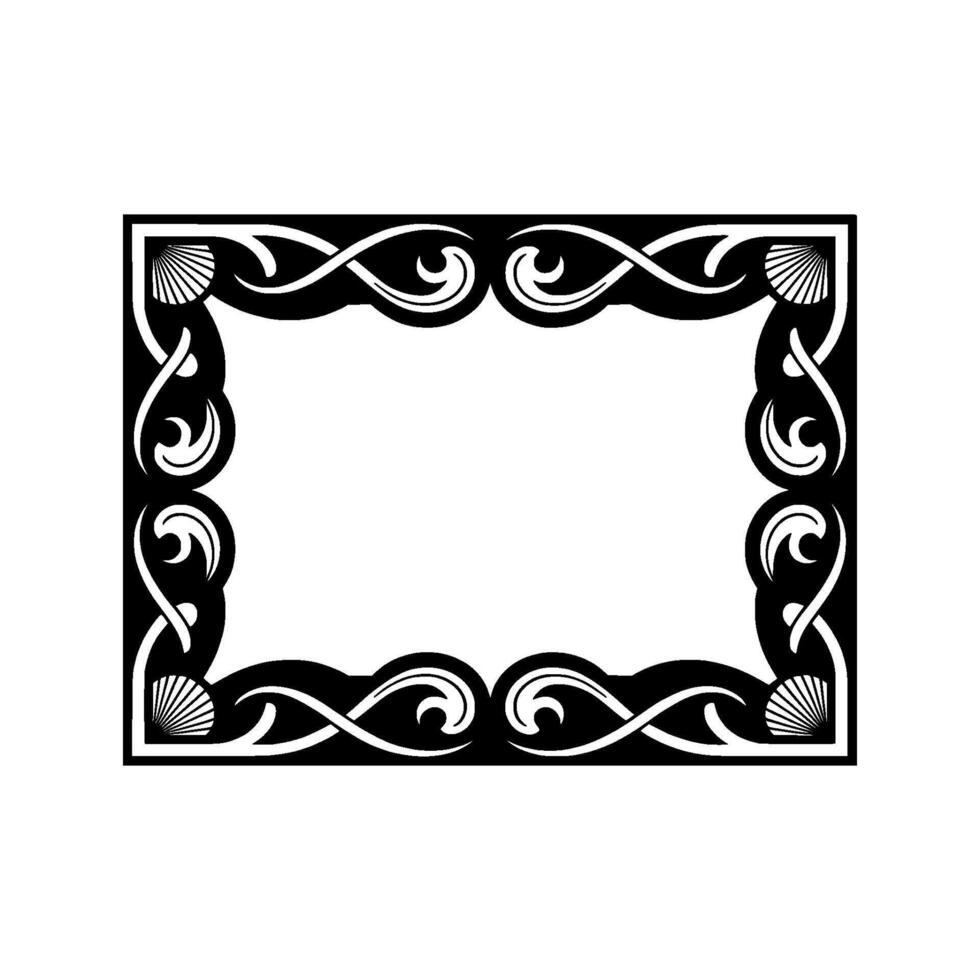 Elegant Black and White Frame with Seashells, Art Nouveau Style. vector