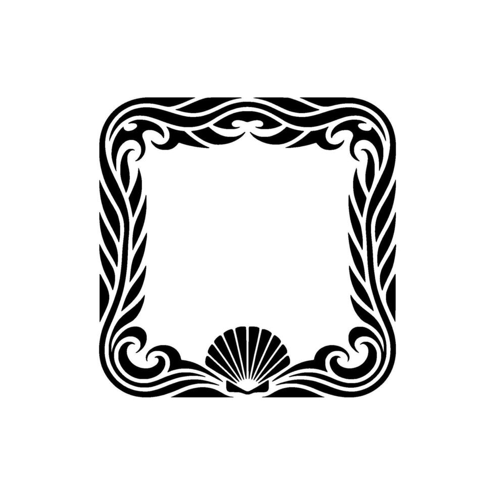 Decorative Frame with Seashell, Art Deco Style, Illustration. vector