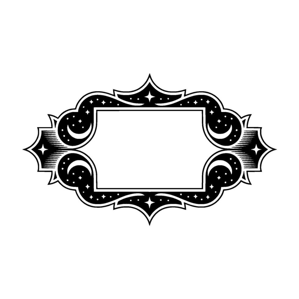 Celestial Frame Illustration Moon, Stars, Decorative Vintage Border. vector