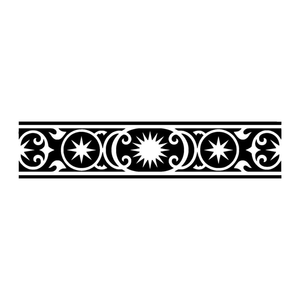 Elegant Decorative Border Stars and Scrollwork, Black White. vector