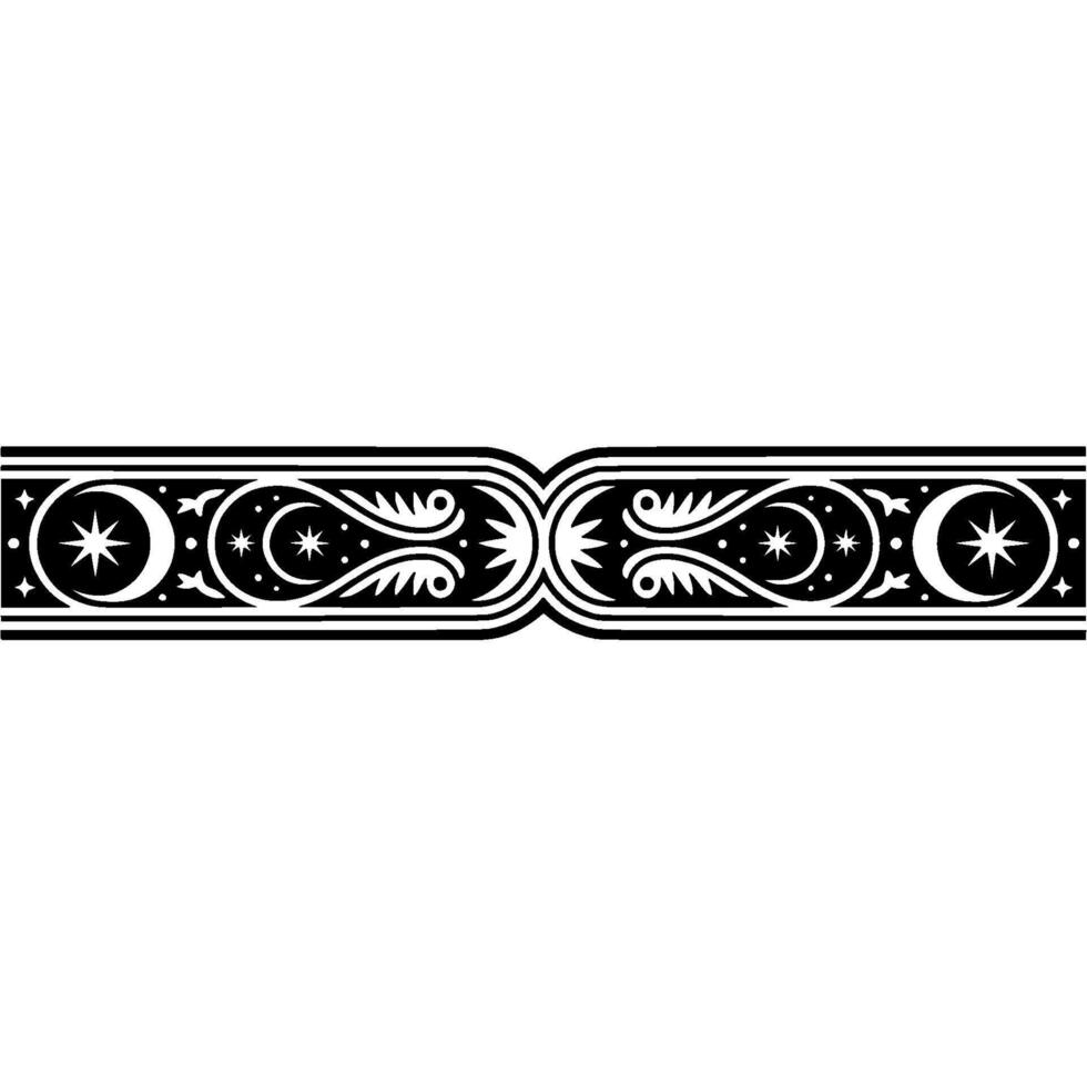 Elegant Celestial Border - Black and White, Decorative Element. vector