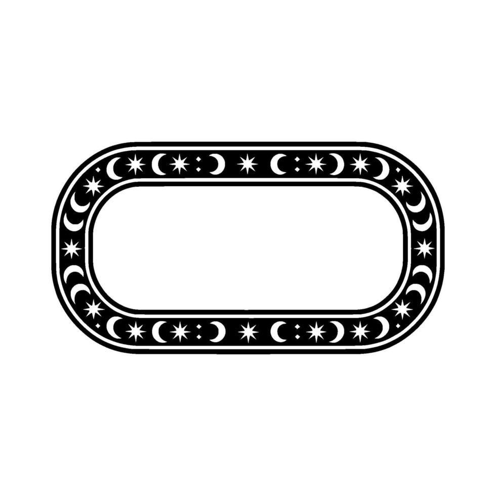 Celestial Oval Frame Illustration, Black White Decorative Border. vector
