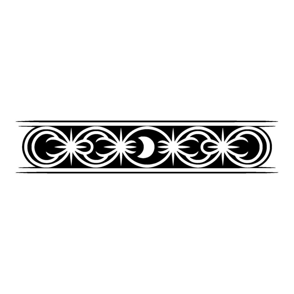 Decorative Black Border with Moon Star Motifs on White. vector