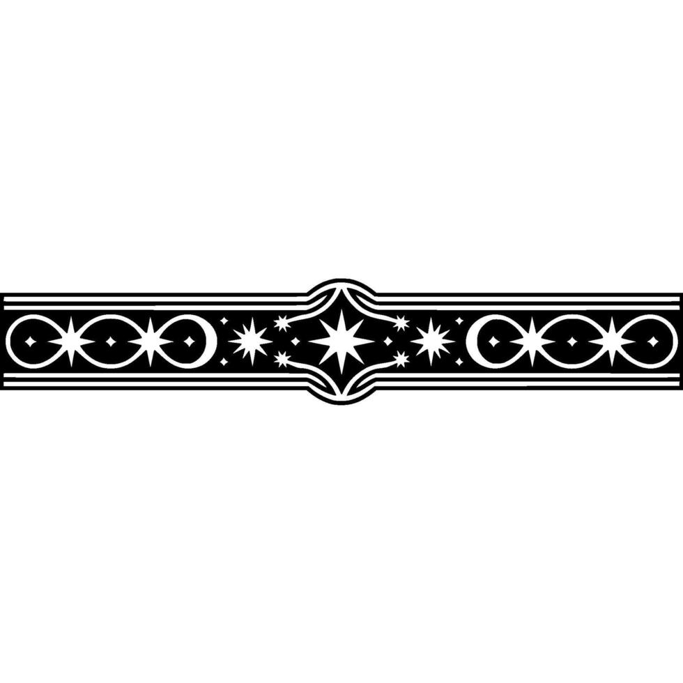 Ornamental Star and Swirl Border, Elegant Black White. vector