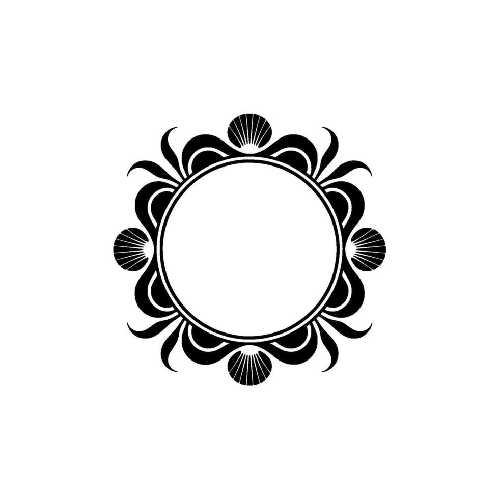 Elegant Black White Circle Frame with Seashell Accents. vector