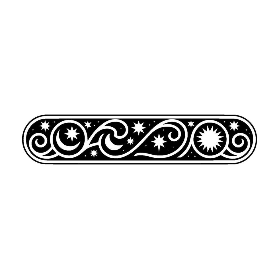 Celestial Ornament, Art Deco Style Decorative Border on White. vector