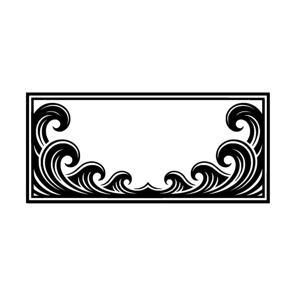 Ornate Wave Frame Black White for. vector