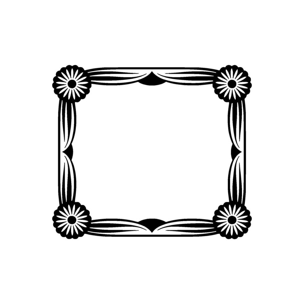 Elegant Floral Frame Silhouette Black and White Element. vector