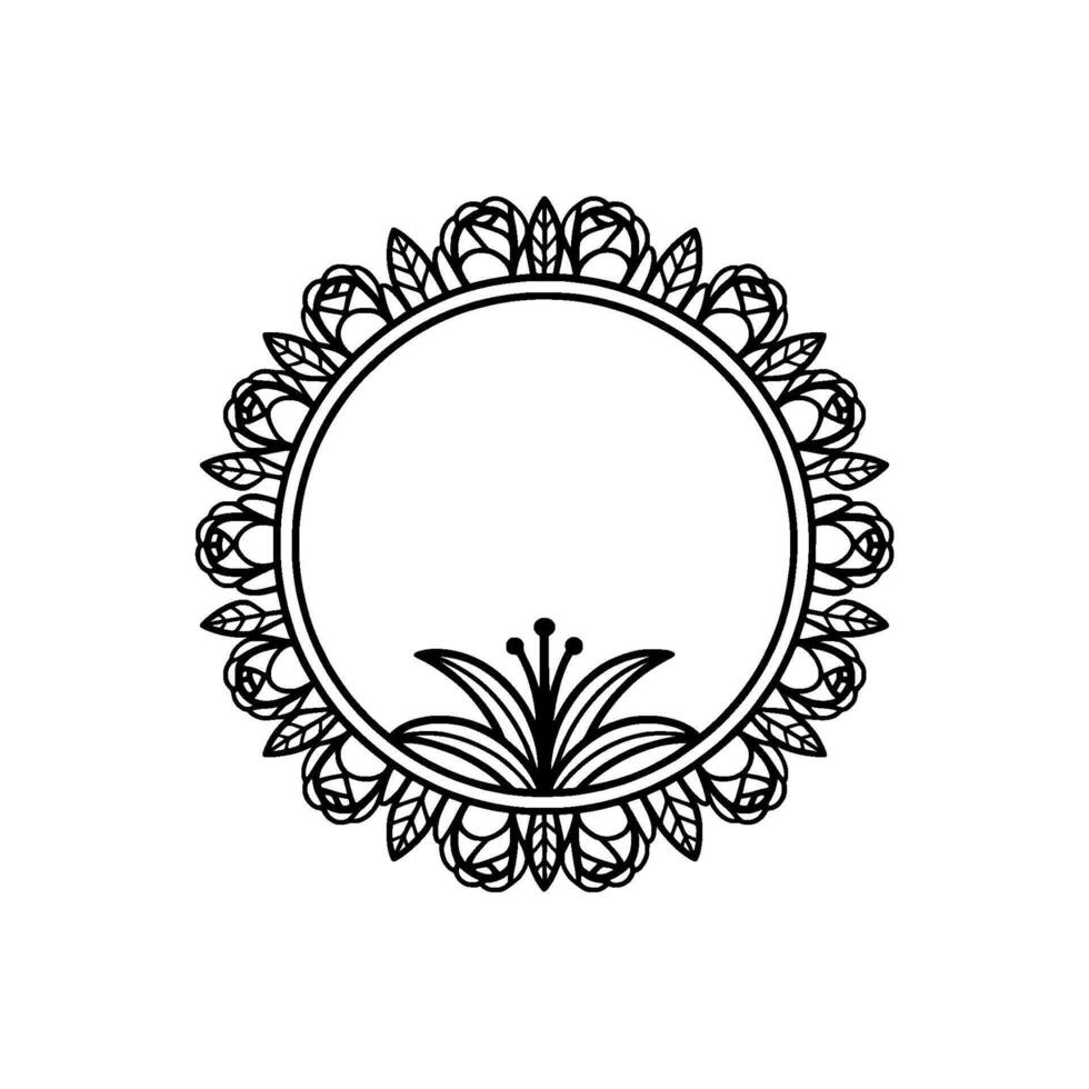 Black White Floral Frame , Minimalist Elegance. vector