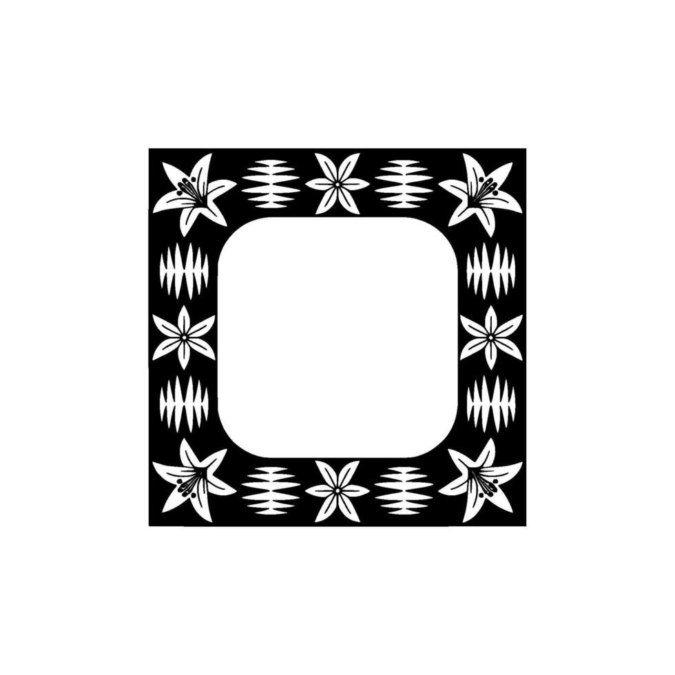 Floral Frame, Black and White Illustration, Rounded Corners, Decorative Border. vector