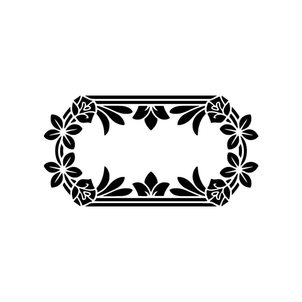 Elegant Black Floral Frame with Geometric Border on Cream Background. vector