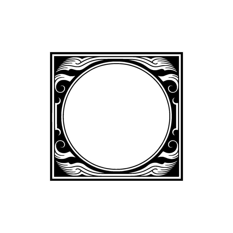 Art Deco Frame Black and White Ornamental , Square with Circle Center. vector