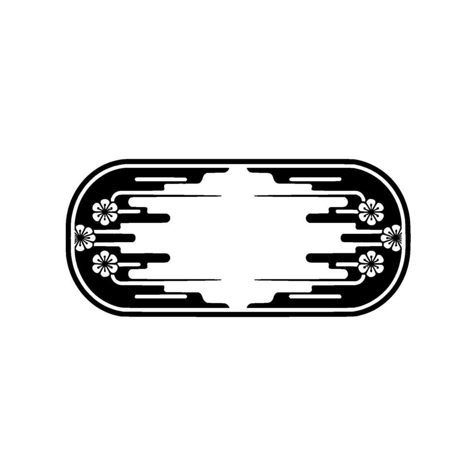 Elegant Japanese-inspired Oval Frame with Floral Accents. vector