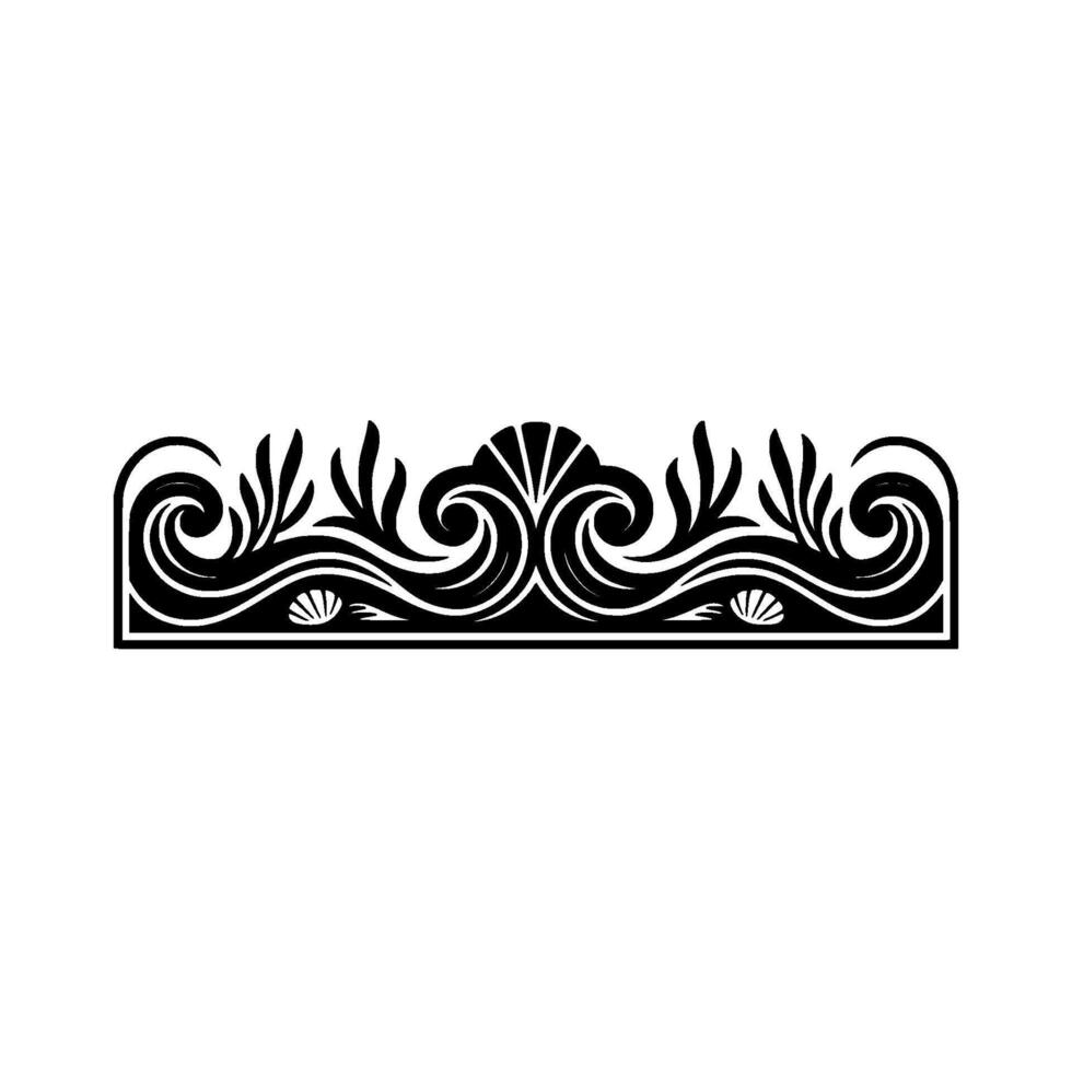 Elegant Black White Decorative Border Scrollwork Shells. vector