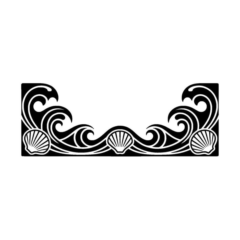 Elegant Sea-Themed Art Deco Border on White Background. vector