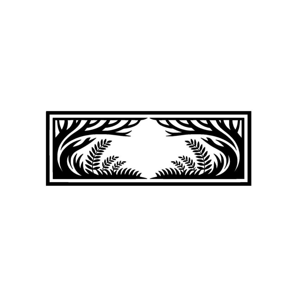 Minimalist Nature Border Trees Ferns Silhouette. vector
