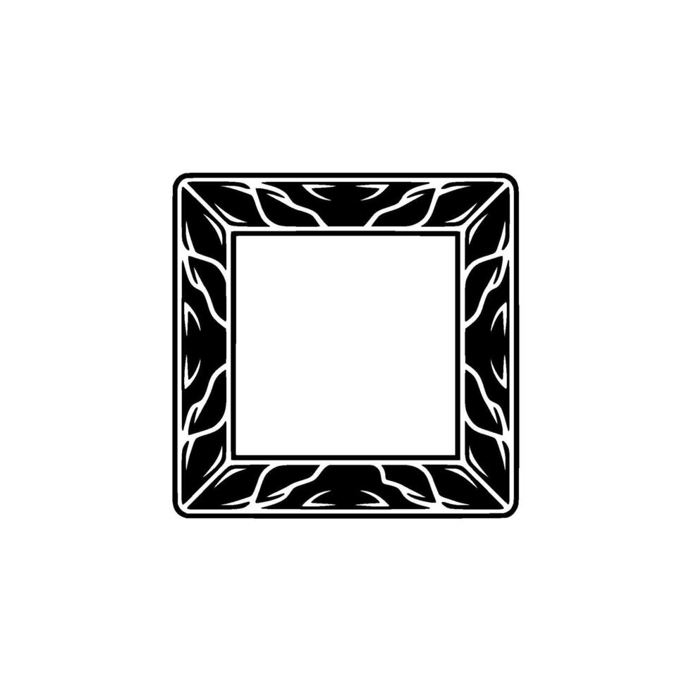 Elegant Black White Square Leaf Frame , Isolated. vector