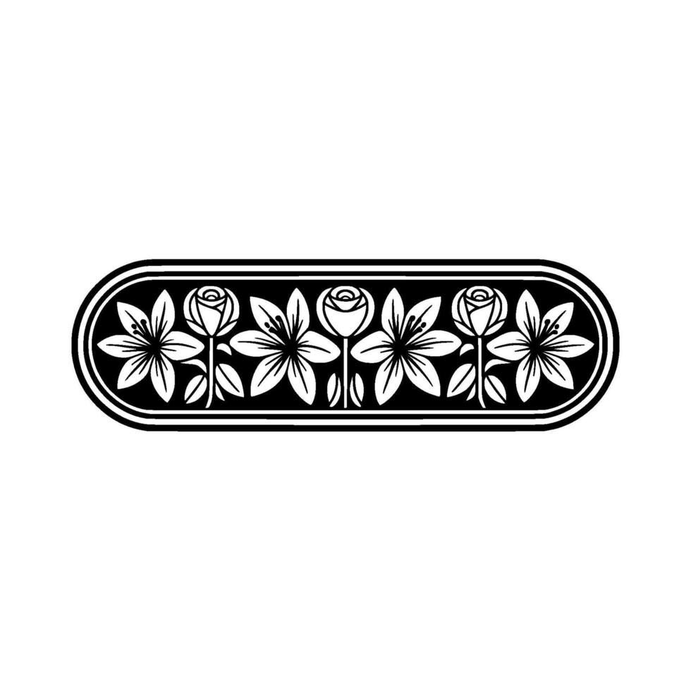 Floral Art Deco Border Black and White Botanical. vector