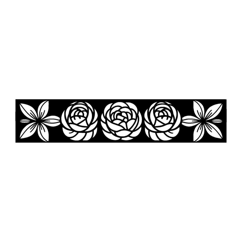 Floral Border Black and White Silhouette. vector