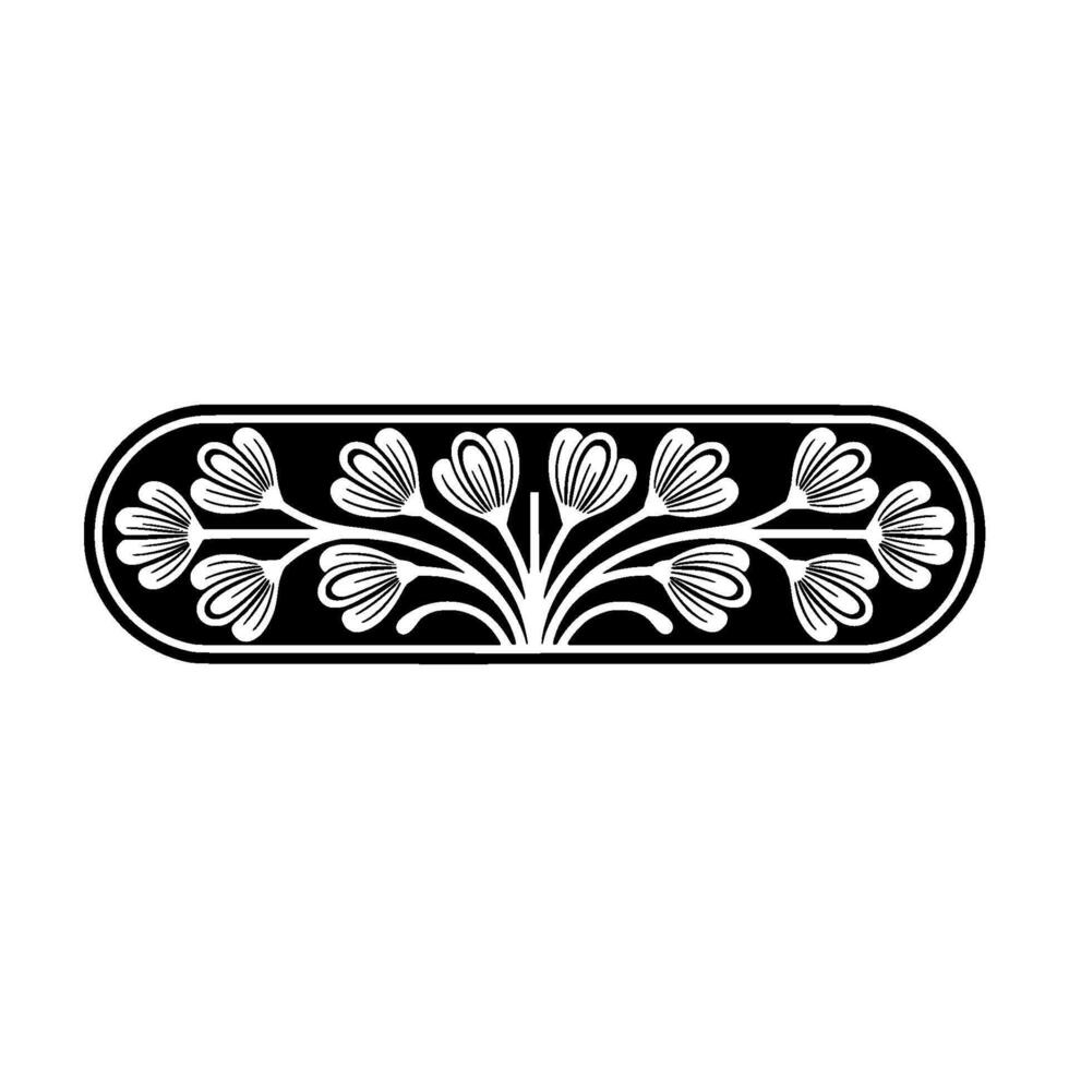 Elegant Floral in Black White Oval Frame - Decorative Motif. vector