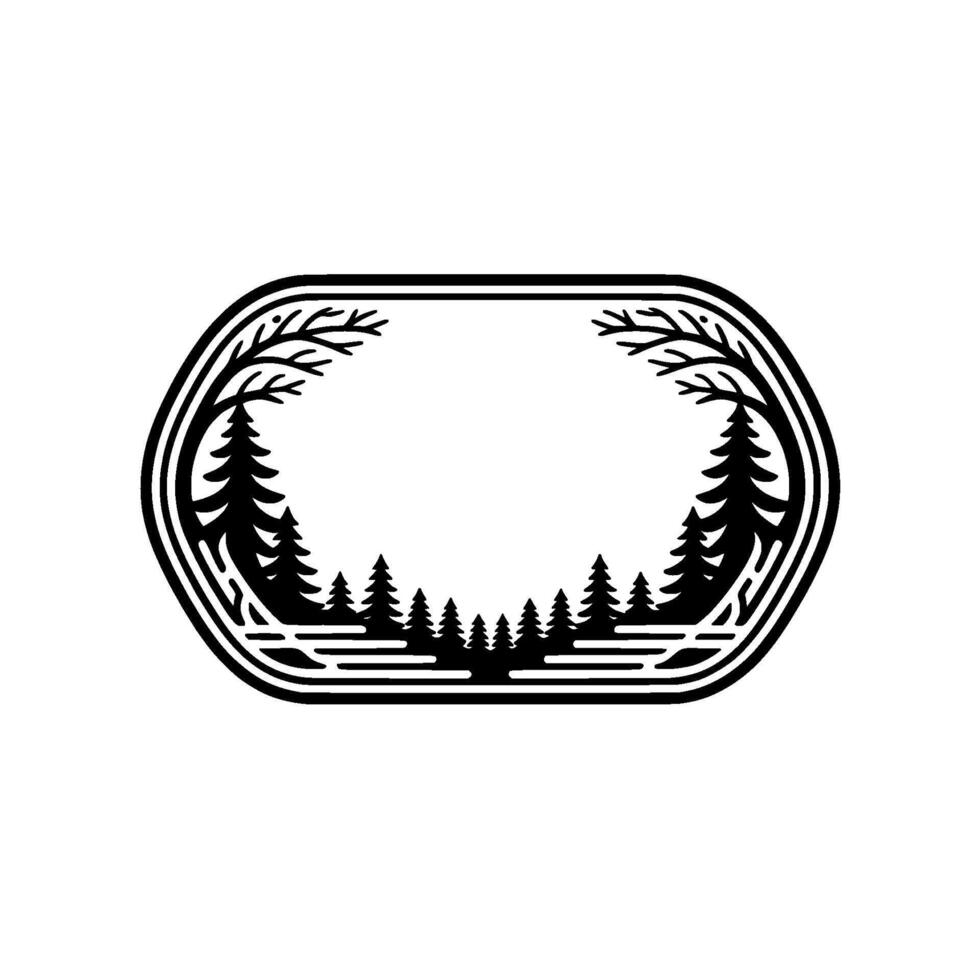 Minimalist Forest Badge with Trees, Branches, and Blank Space. vector