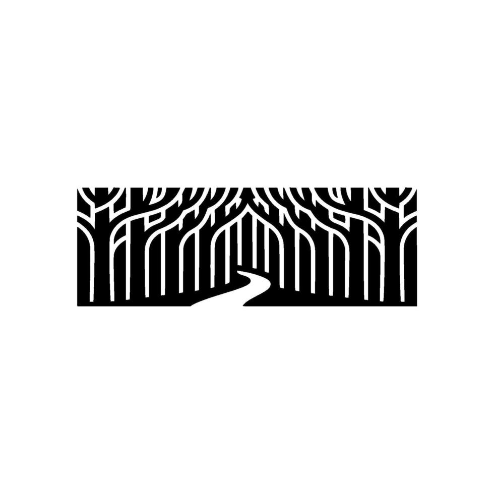 Minimalist Forest Path , Black and White Illustration. vector