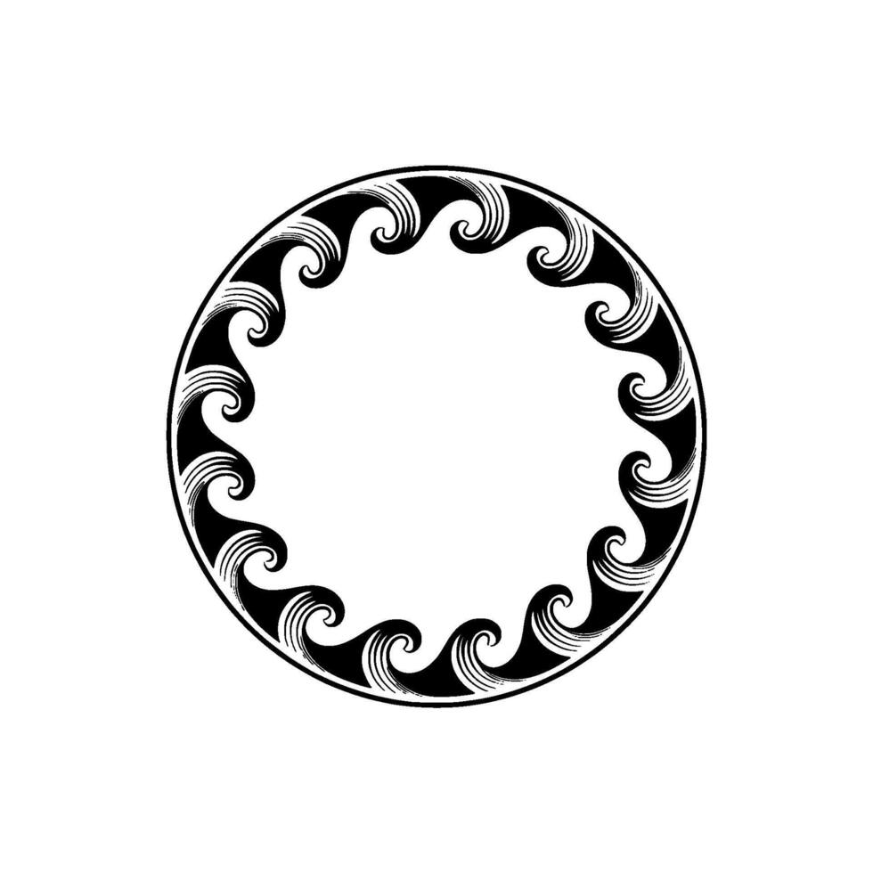 Elegant Wave Border Circle, Black White , Element. vector
