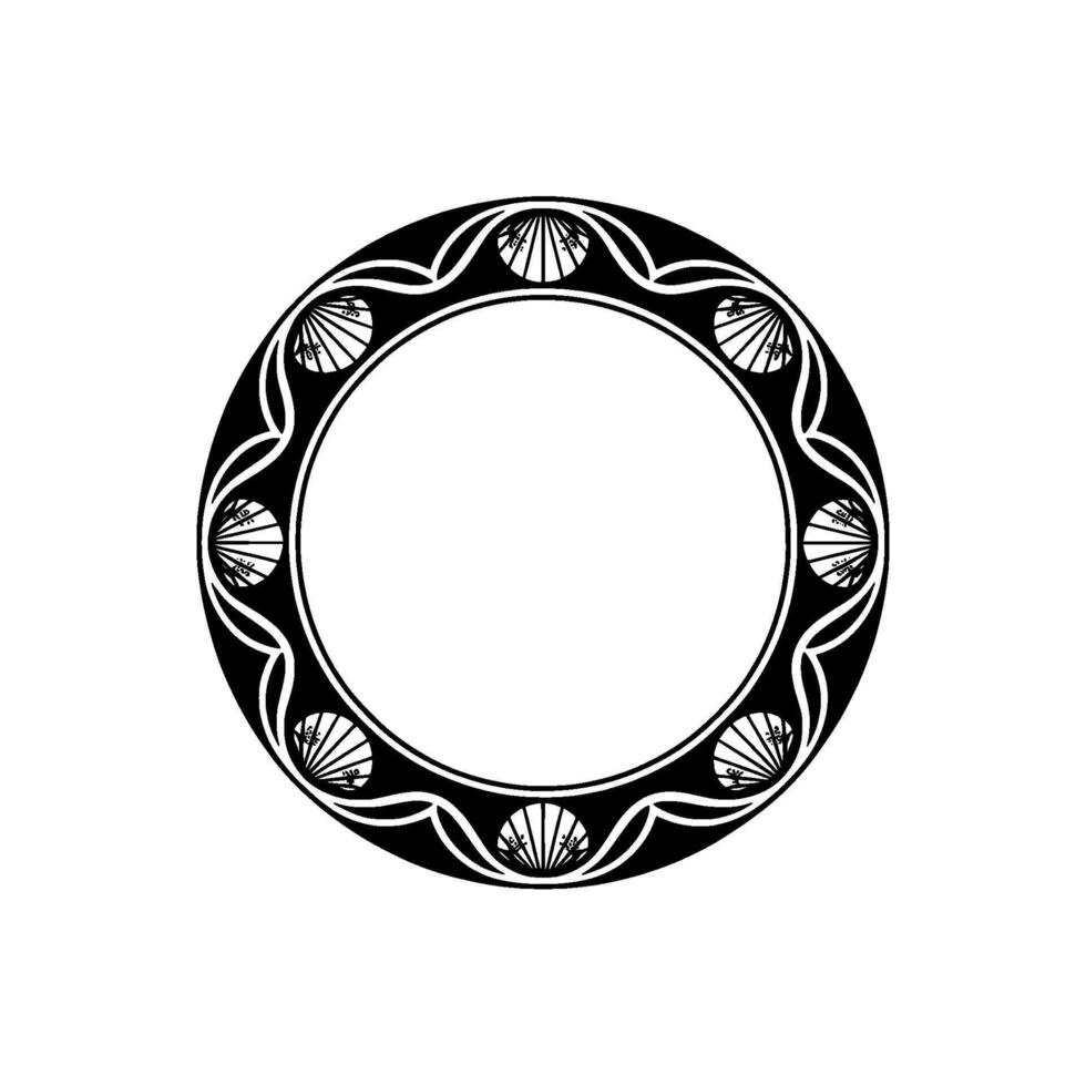 Art Deco Circular Frame with Shell Motif on White Background. vector