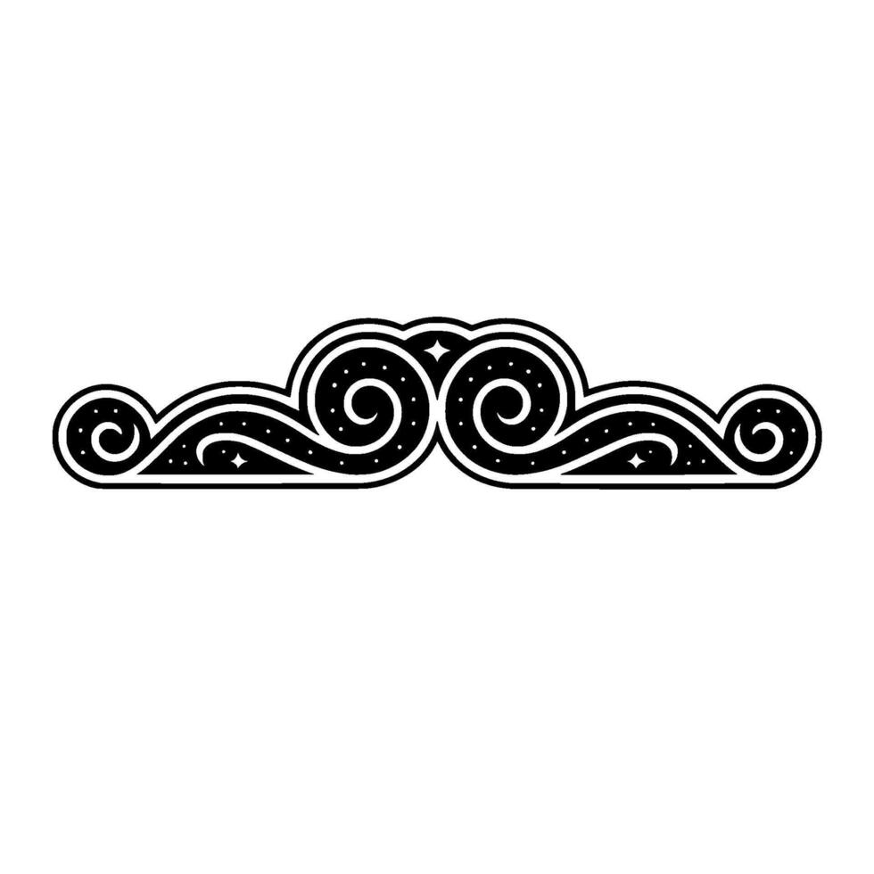 Decorative Black Swirl Ornament with Stars, Minimalist. vector