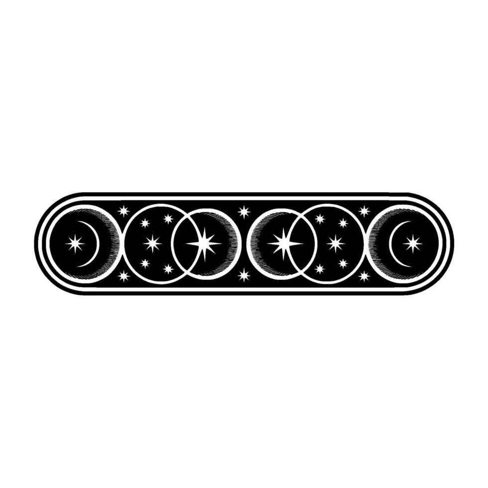 Celestial Ornament Black White Art Deco with Moons and Stars. vector