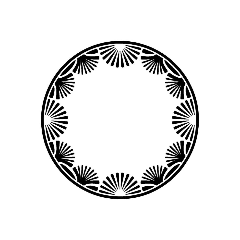 Art Deco Circle Frame Black Fan on White Background. vector