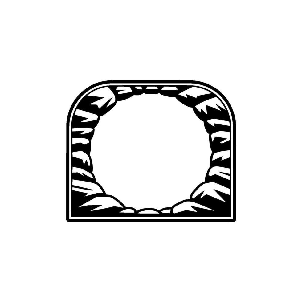 Cave Entrance Black and White Stone Archway, Illustration. vector