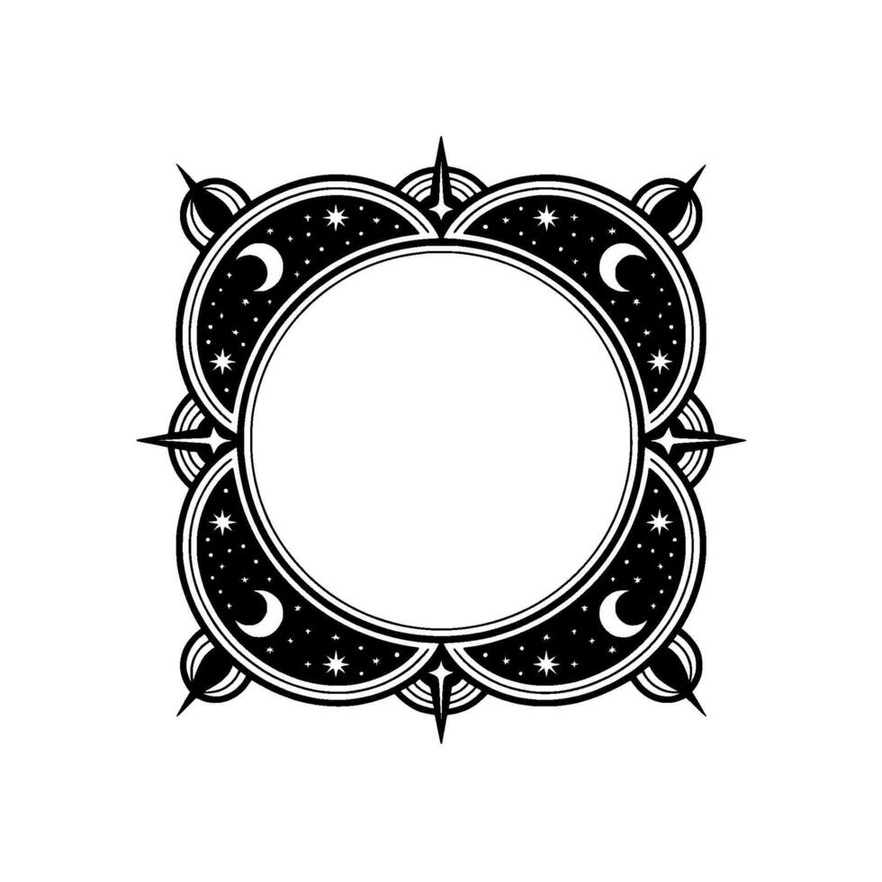 Celestial Frame - Black and White Decorative Circle. vector