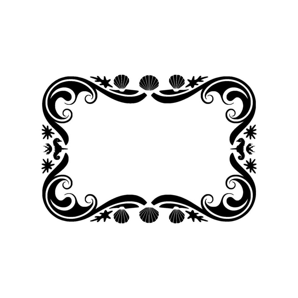 Nautical Decorative Frame - Black Silhouettes, Seaside. vector