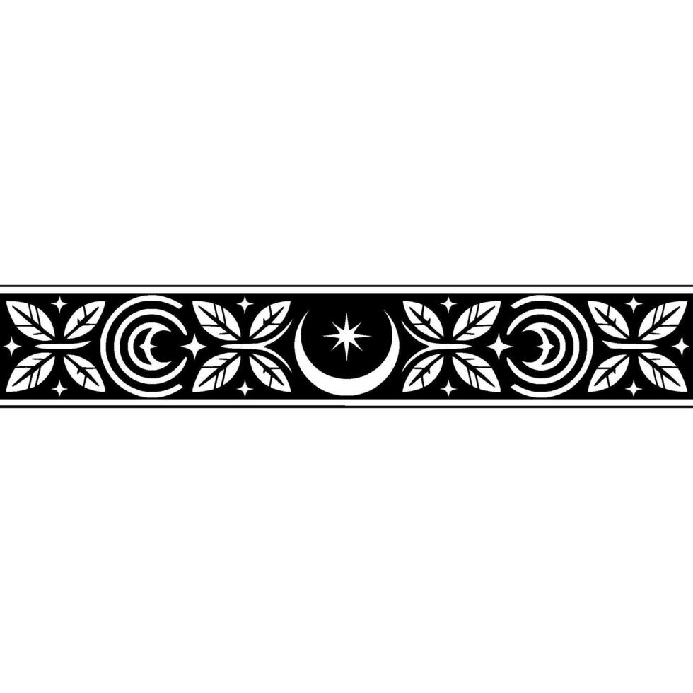 Geometric Celestial Pattern Border, Black, White, and Silver. vector