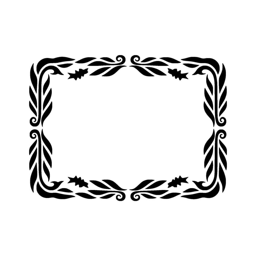Elegant Black Leaf Frame on White Background, Illustration. vector