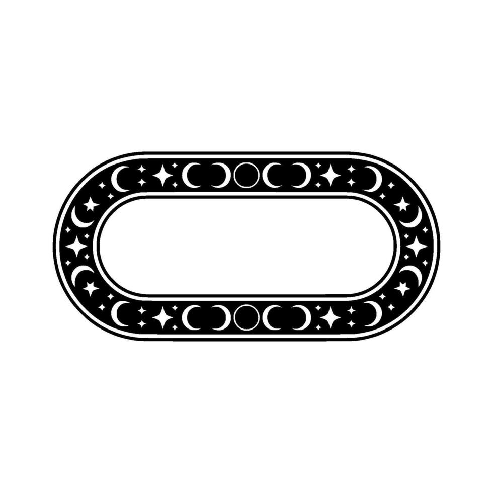 Celestial Oval Frame, Black and White, Decorative Border. vector