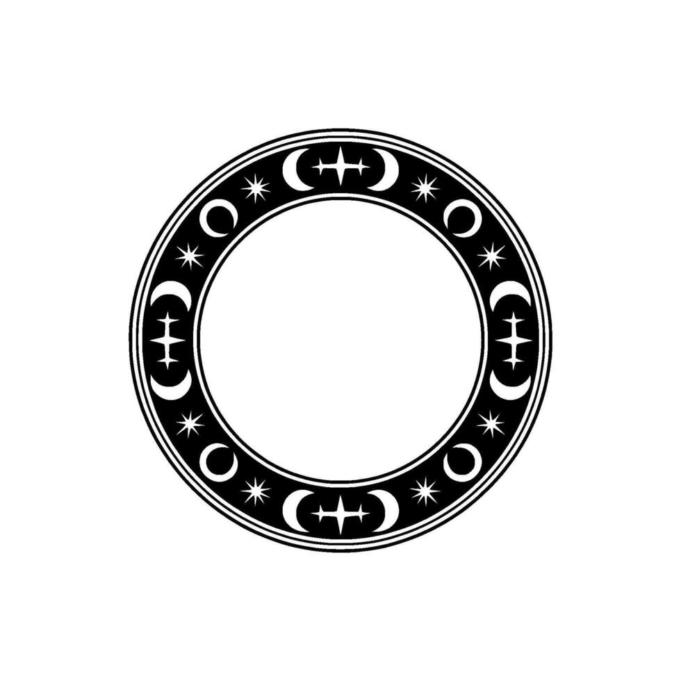 Celestial Circle Moon, Star, and Mystical Element for Branding. vector