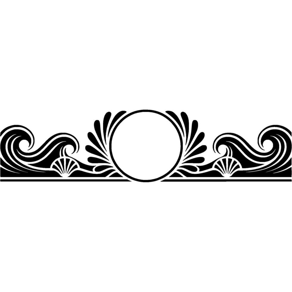 Art Deco Seashell Wave Ornament, Black and White. vector