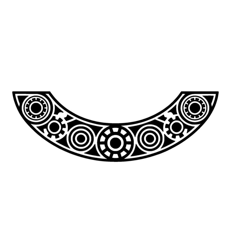 Curved Geometric Gearwheel Element in Black on White. vector