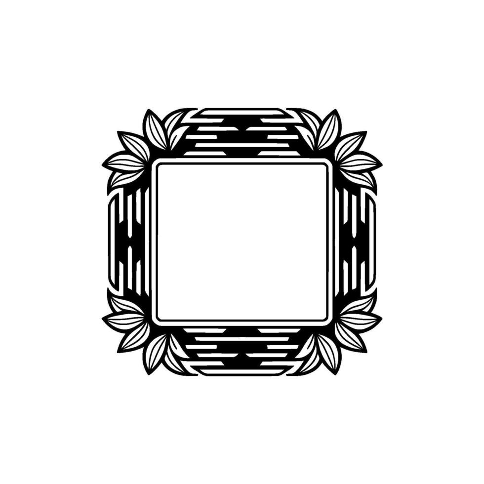 Art Deco Floral Frame with Blank Space for Text, Monochromatic. vector