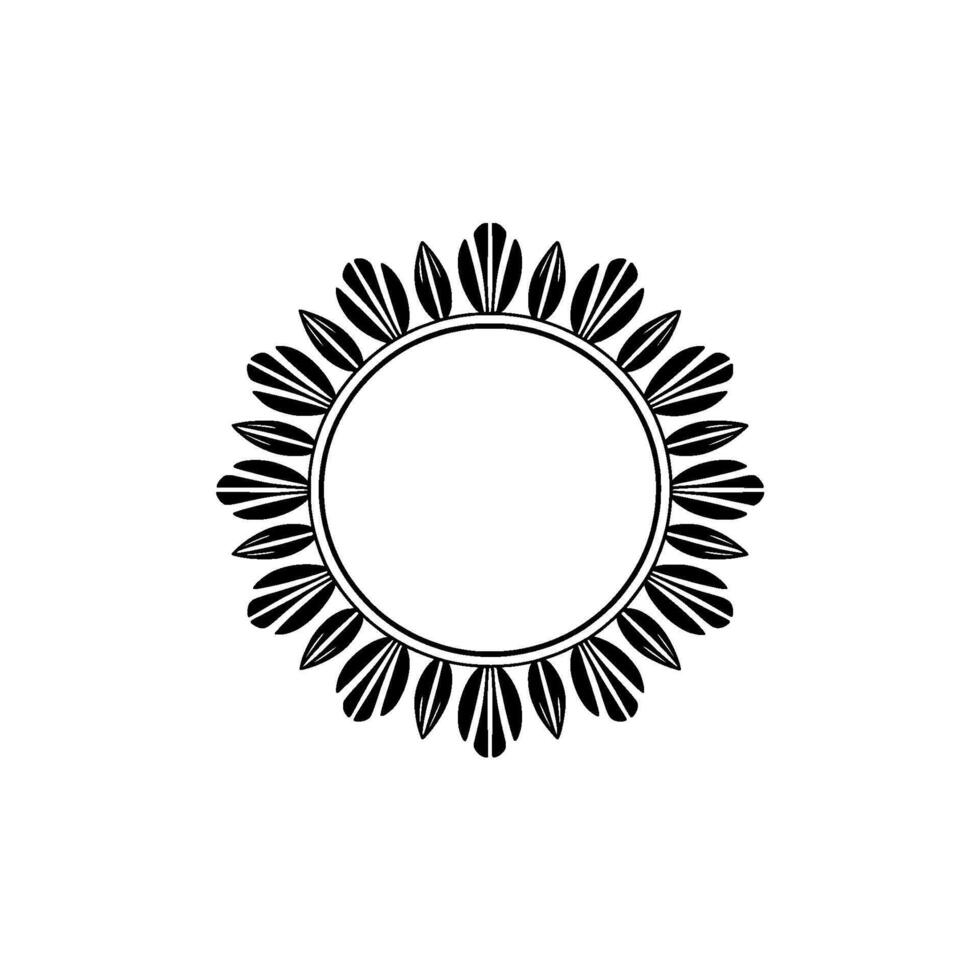 Black White Floral Circular Frame on Pale Gray Background. vector